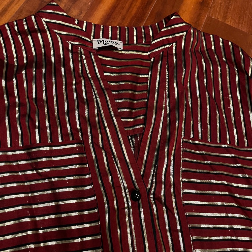 Mumu Maribelle Shirt Dress Red Burgundy Gold Metallic Stripe Tunic Show Me Small - Picture 5 of 8